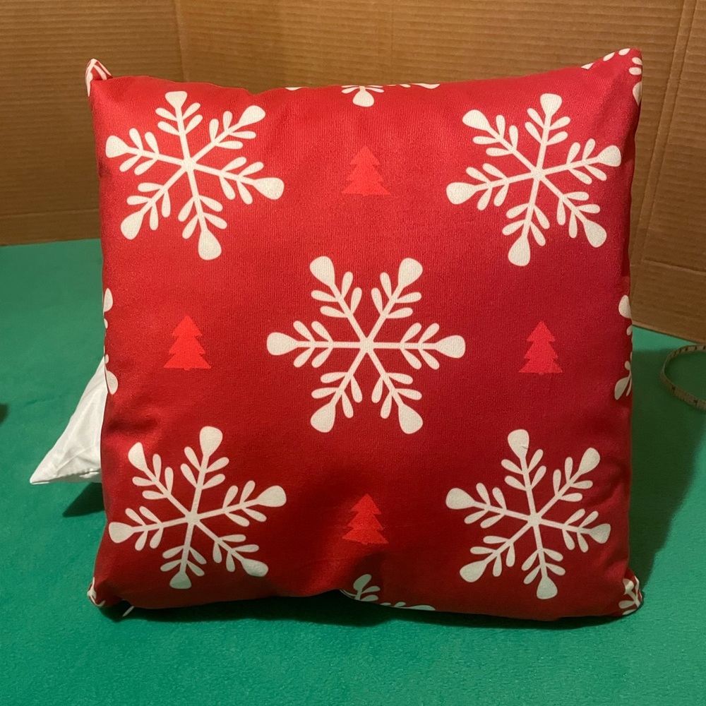 Snowflake and trees throw pillow